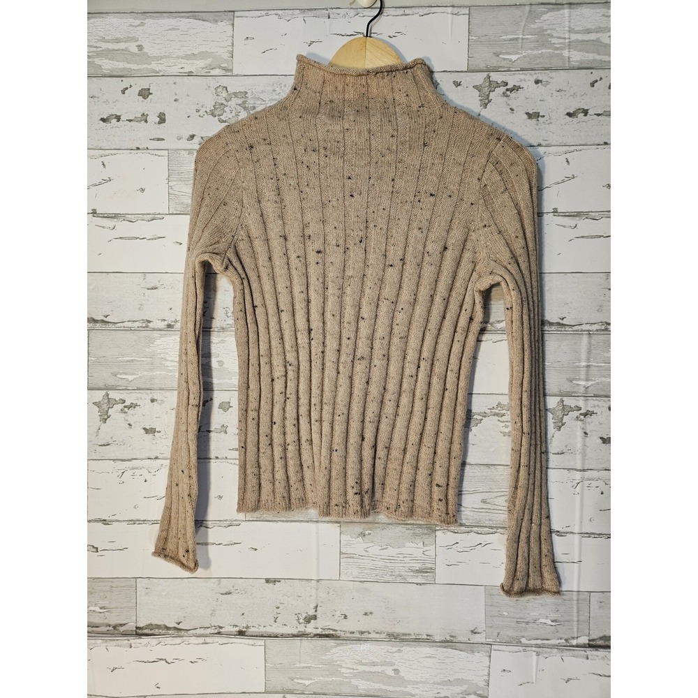 Madewell Women Ribbed Donegal Mock Neck Turtleneck Sweater Beige XS